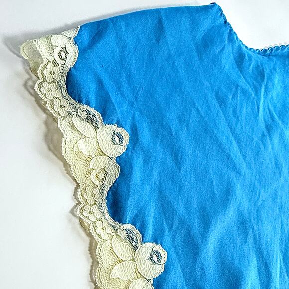 VTG 60s Light Royal Blue Slip Dress Lace Trim Cap Sleeve USA Union Made Small - Picture 5 of 16